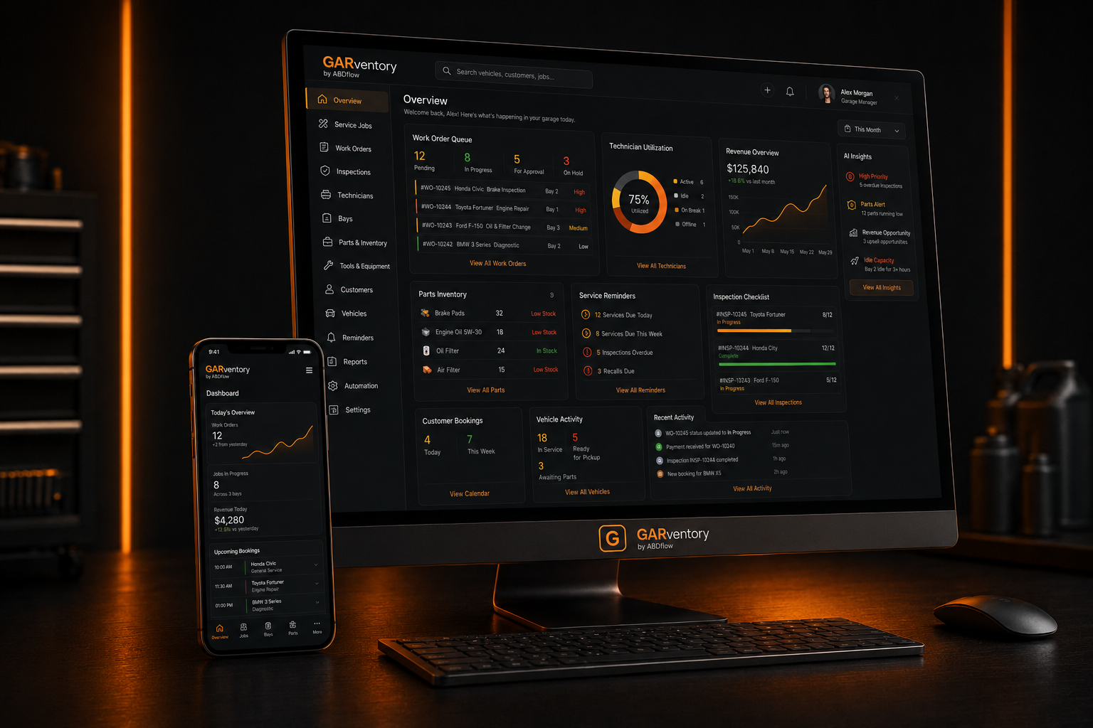 GARventory automotive workshop dashboard