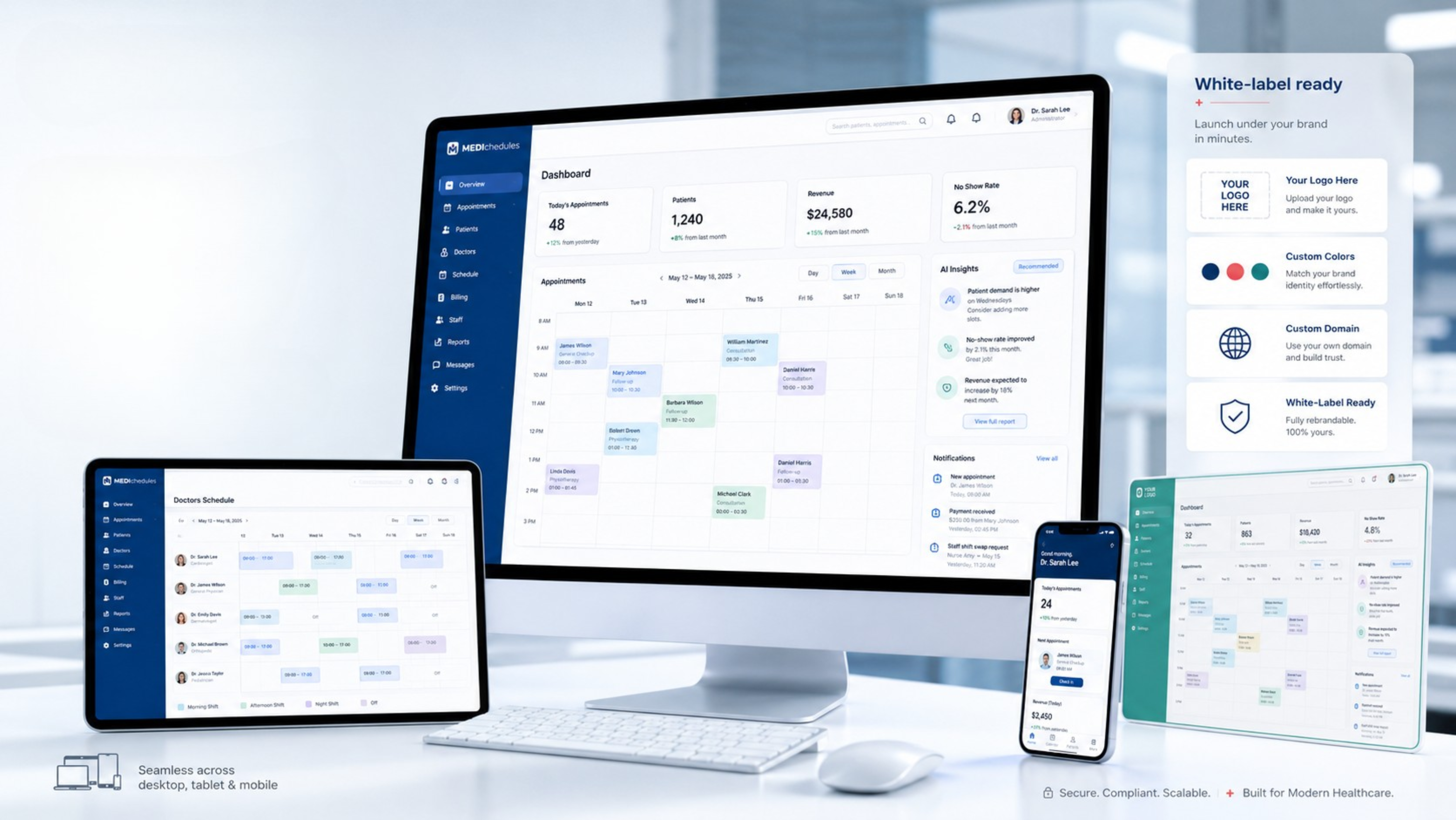 MEDIchedules white-label healthcare operations software across desktop, tablet and mobile